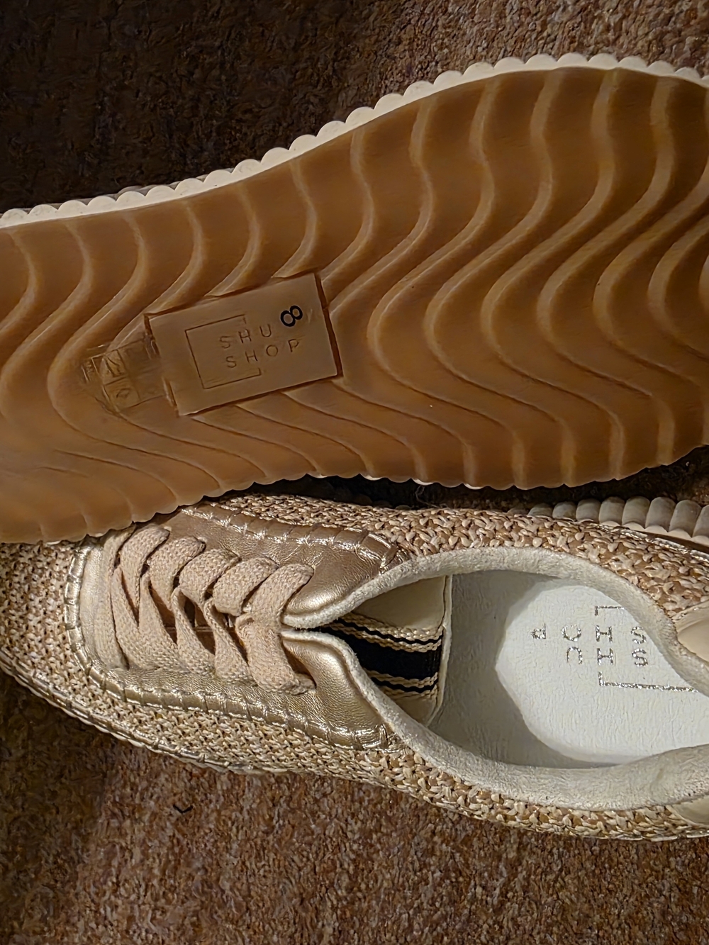 ShuShop Women’s Metallic Woven Lace-Up Sneakers in Gold
